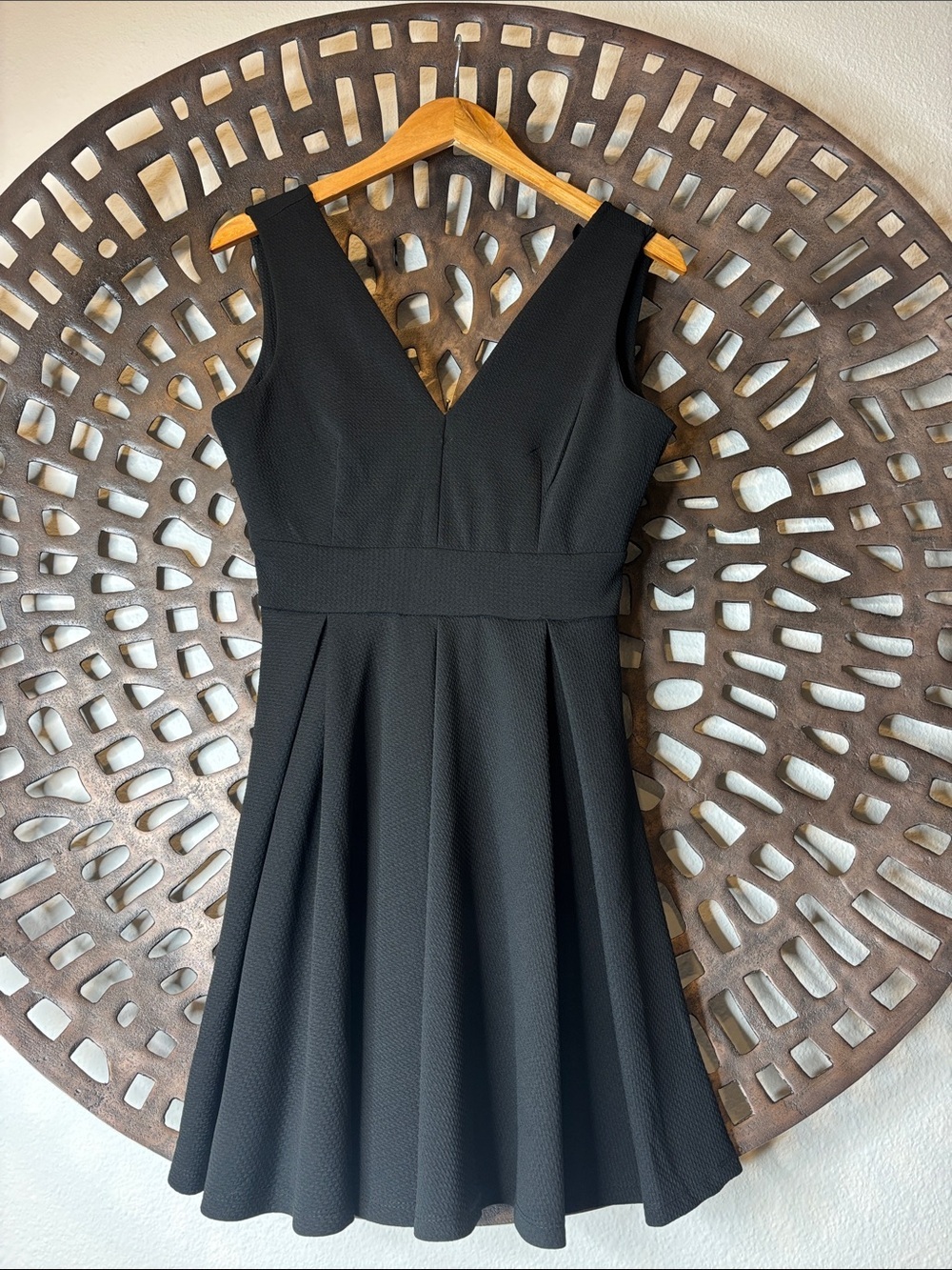 🖤 Black Fit & Flare Dress Womens Large V Neck Party Wedding Dress stretch🖤